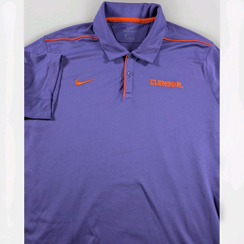Clemson Tigers Nike Dri-FIT Polo Shirt Mens L Purple Golf Performance NCAA